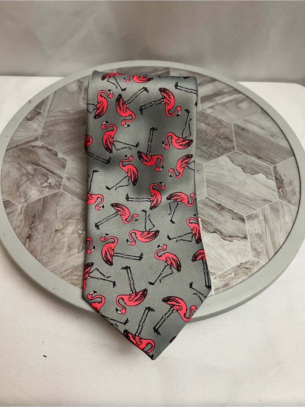 Ralph Marlin Flamingos Gray Pink Novelty Necktie 2004
